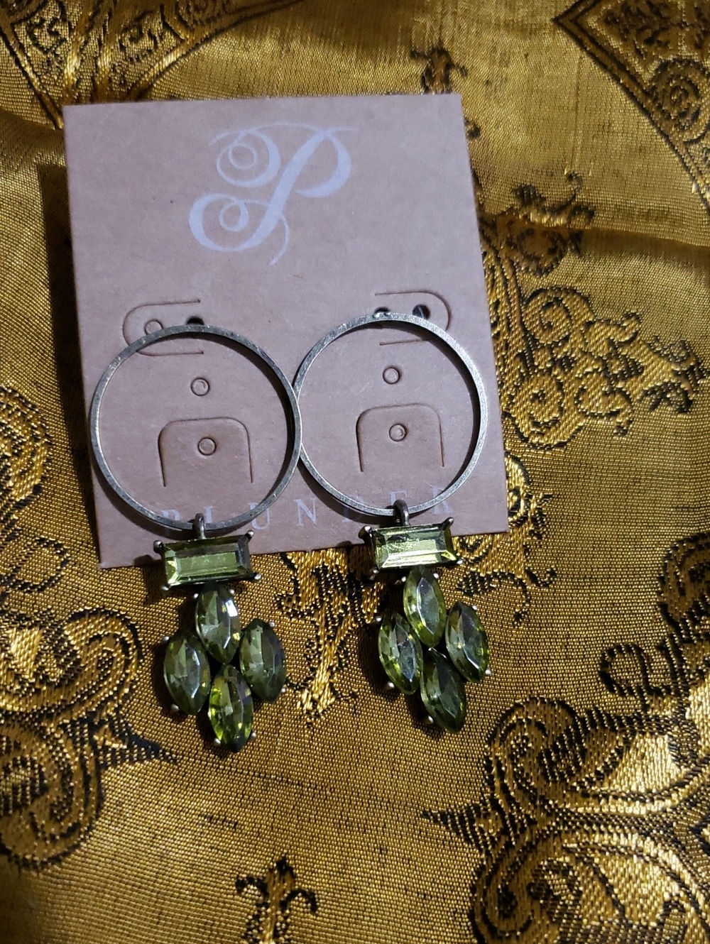NWT-Olive Green Crystal Hoop Drop Earrings - Women Jewelry Plunder - Picture 4 of 4